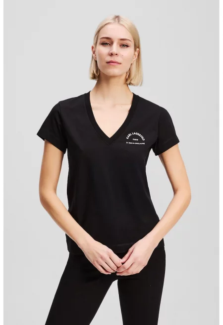 Шпиц тениска от органичен памук с лого - Черен -