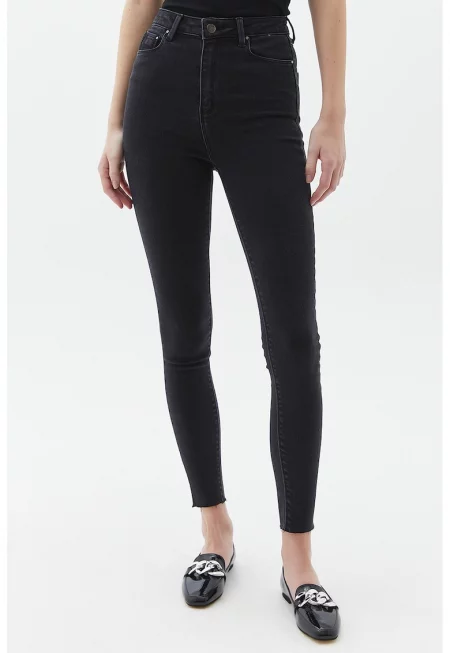 Слим дънки с висока талия - Черен