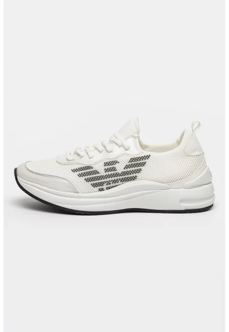 Спортни обувки от еко кожа с мрежести зони - Бял