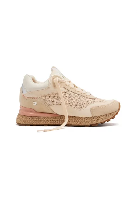 Спортни обувки от кожа и рафия - Бял