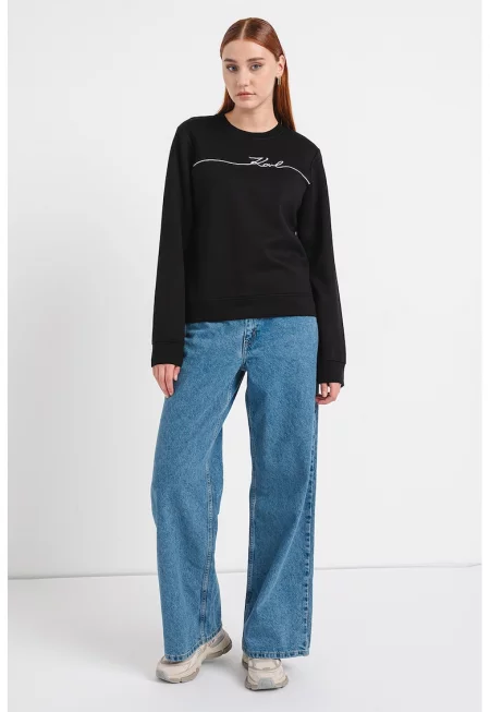 Суитшърт с бродирано лого - Черен/Мръснобял