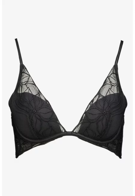 Сутиен с повдигащ се ефект и дантела - Черен