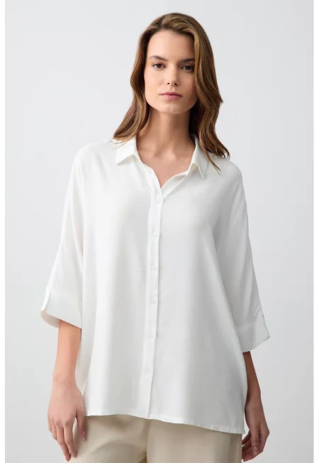 Свободна риза с 3/4 ръкави - Бял