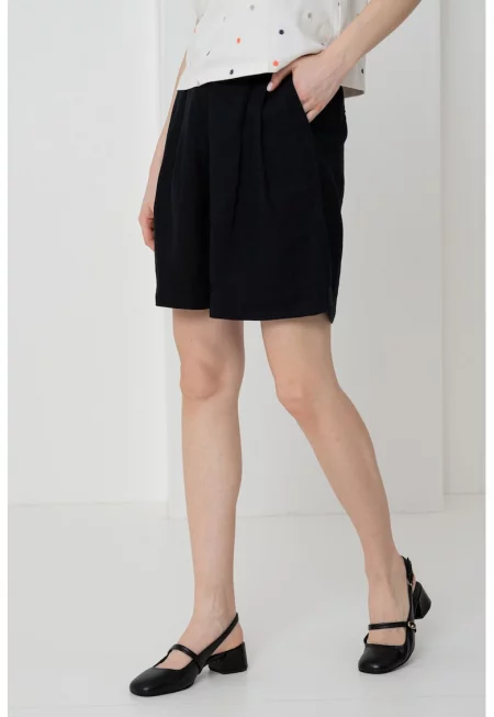 Свободни бермуди от лен - Черен