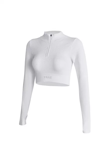 Тренировъчна къса блуза с полуцип - Бял