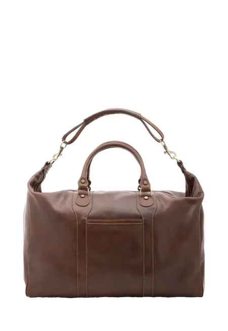 Унисекс кожена пътна чанта с отделяща се презрамка - Сиво-кафяв