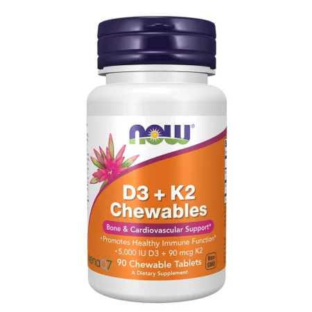 Витамин D3 5000 IU + K2 90 µg – Здрави кости и правилно усвояване на калций, 90 дъвчащи таблетки