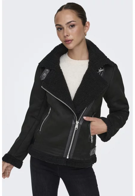 Яке New Diana Aviator с еко кожа - Черен