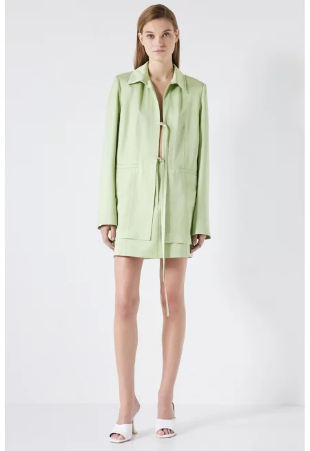 Яке с лен с връзки - Бледозелен