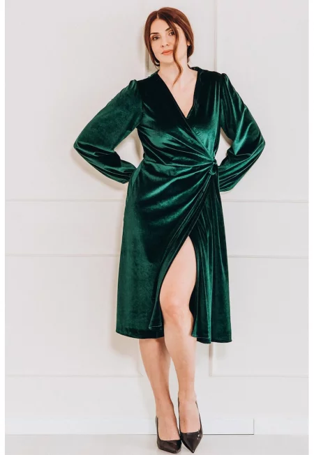 Застъпена кадифена рокля - Бледозелен