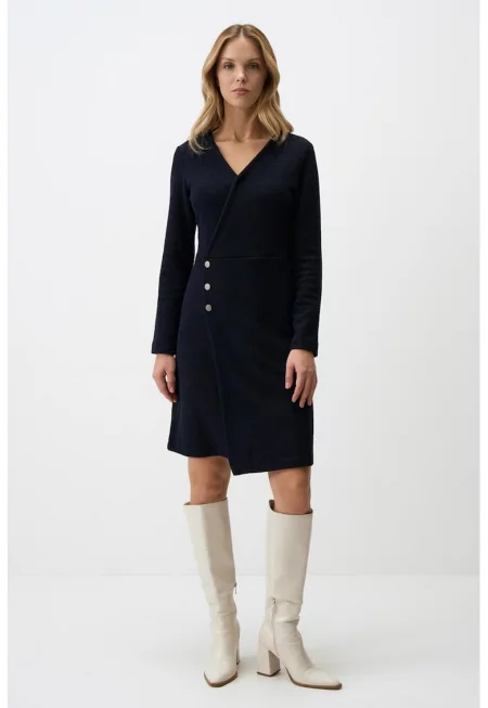 Застъпена миди рокля с шпиц - Тъмносин