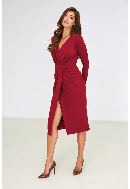 Застъпена рокля - Аленочервен