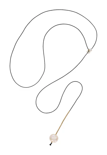 14K/20 Gold-filled Long Necklace With Pearls - Бял/Златист/Черен