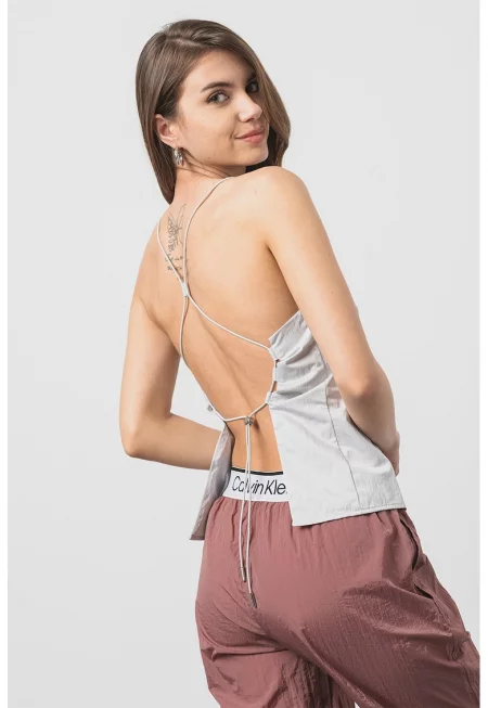 Блуза без ръкави с отворен гръб - Сив