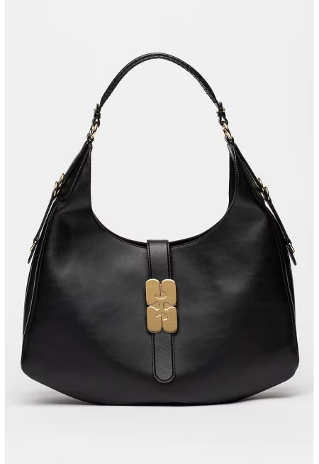 Чанта от еко кожа с метален детайл - Черен