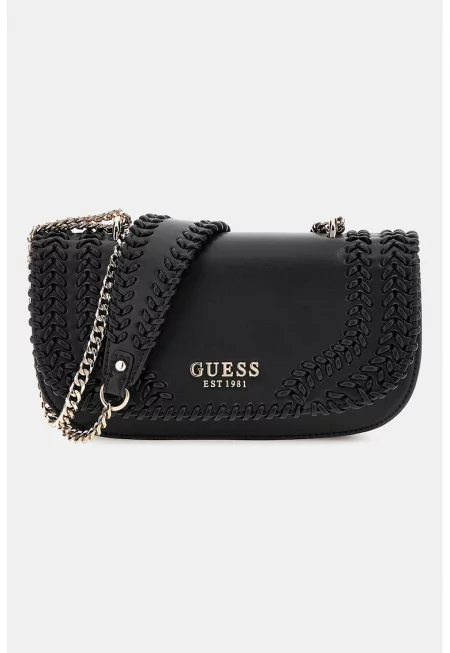 Чанта през рамо от еко кожа с презрамка тип верижка - Черен