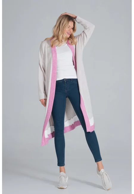 Дълъг кардиган  мека плетка - дълги ръкави - многоцветен - полиестер - еластан - найлон