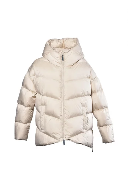 Дълго зимно яке с пухена вата с цепки с цип - Крем