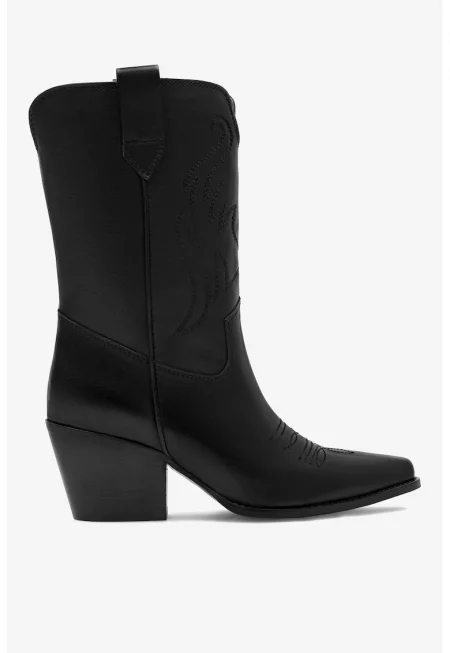 Дамски боти  Естествена кожа - Черен - Черен