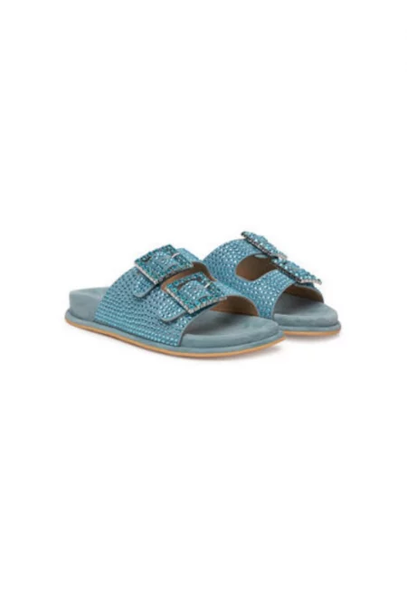 Дамски джапанки - V251654 -  Естествена кожа - Син