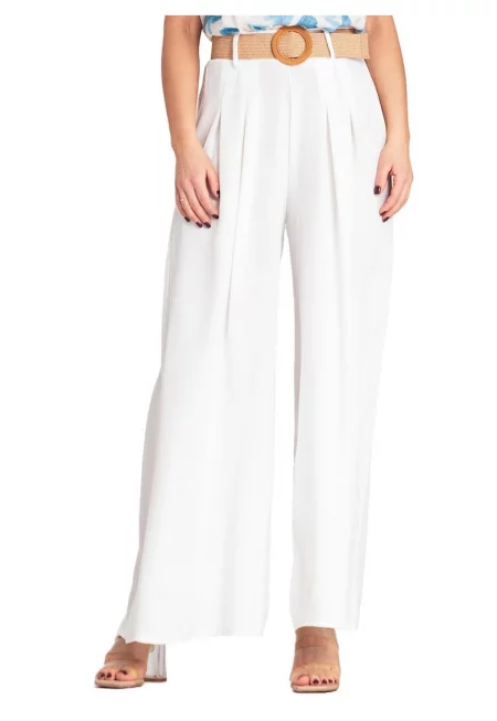 Дамски панталон -  елегантен - бял - полиестер - Един размер