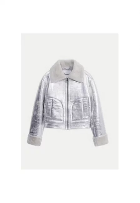 Дамско яке -  304477270 - Рециклиран полиестер - Сребристо - Сребрист