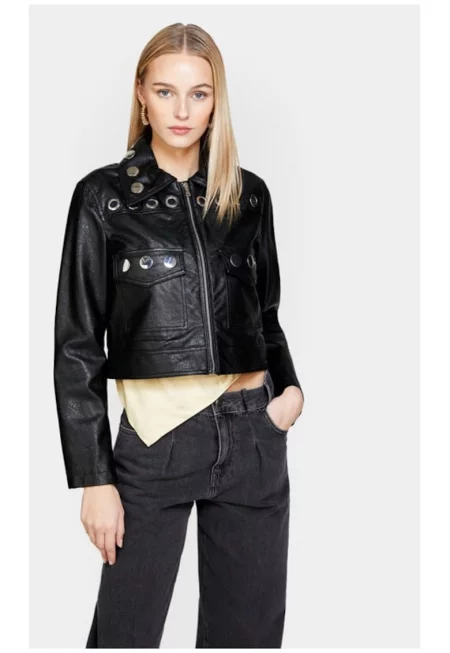 Дамско яке -  811907 - Черно - Еко кожа