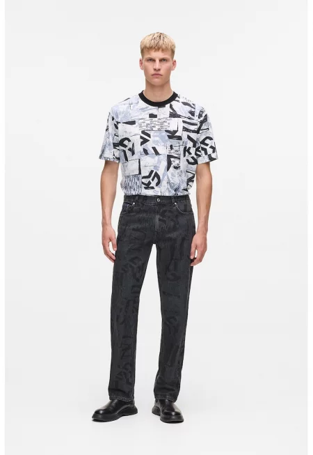 Дънки от органичен памук с монограми - Черен/Ултрамарин синьо