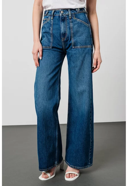 Дънки с широк крачол и висока талия - Тъмносин