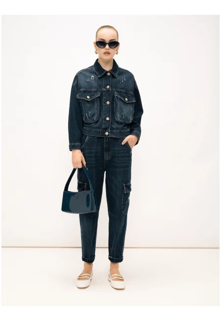 Дънки с висока талия - Тъмносин