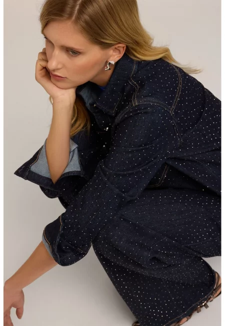 Дънкова риза с капси - Тъмносин