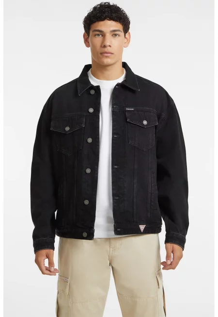 Дънково яке с копчета - Черен