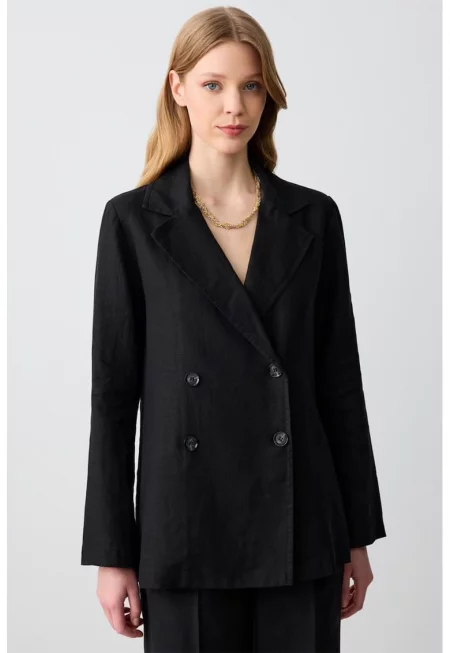 Двуредно сако с лен - Черен