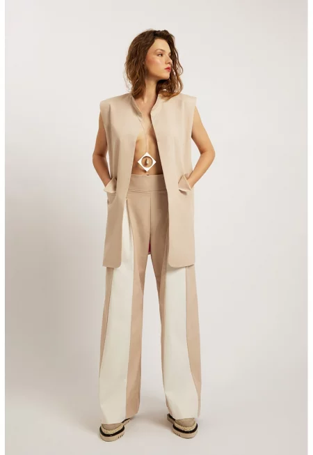 Двуцветен разкроен панталон Butterfly - Бял/Бежов