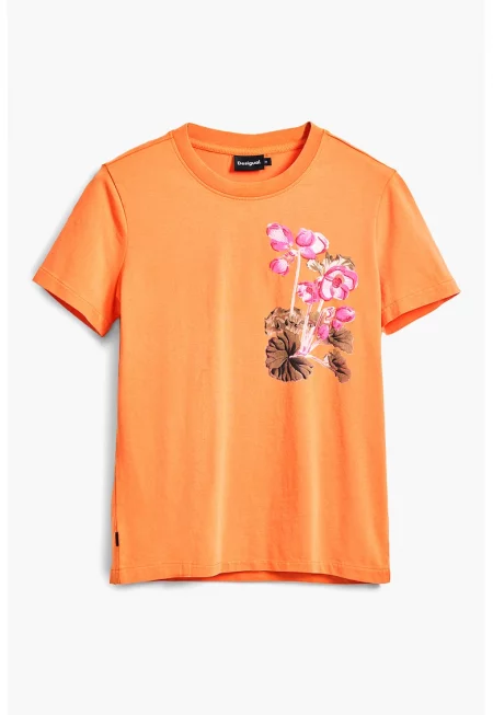 Флорална тениска - Оранжев/Розово