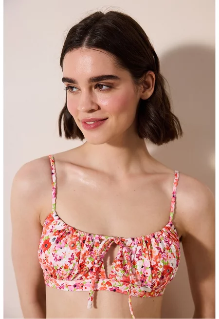 Флорално долнище на бански с отвори - Червен/Бял/Розово