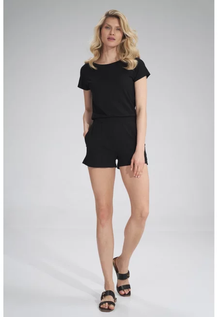 Гащеризон  къс - без ципове - къси ръкави - черен - вискоза -