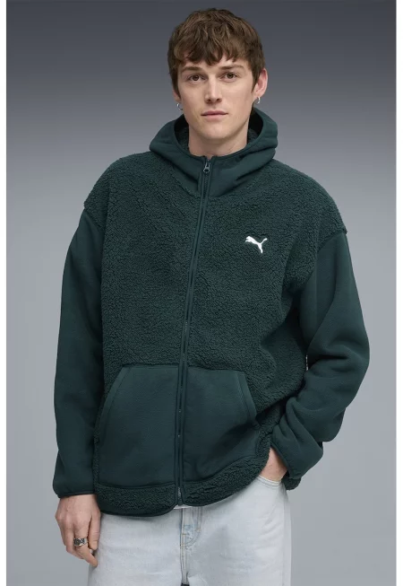 Худи с цип и лого - Тъмнозелен