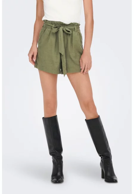Къс панталон Say с лен с висока талия - Каки