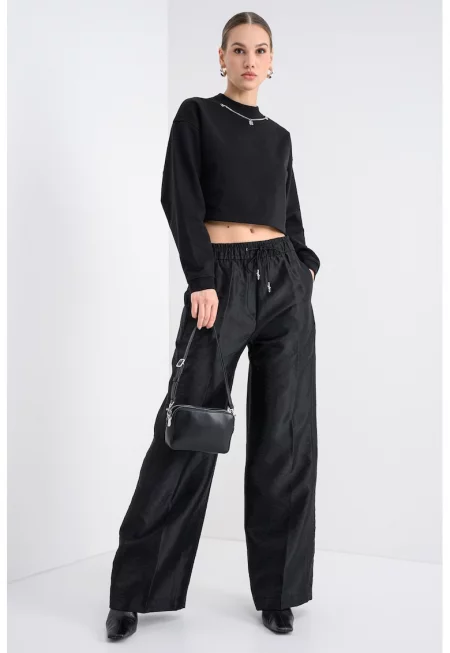 Къс суитшърт с верижка - Черен