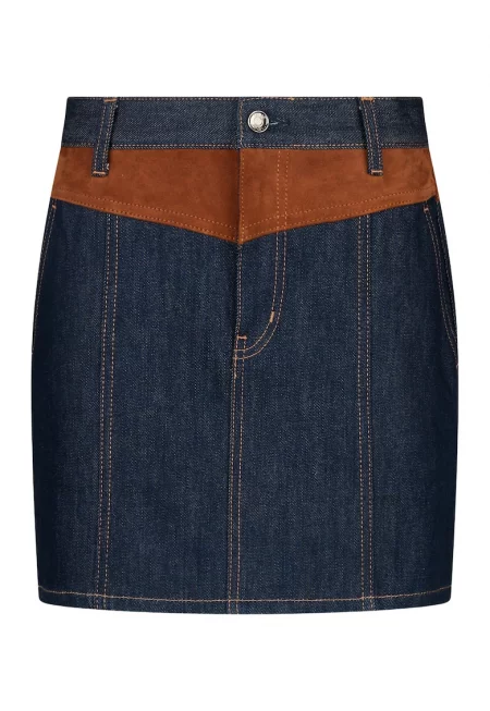 Къса дънкова пола Better с еко велур - Тъмносин