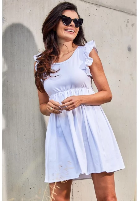 Къса памучна рокля с къси ръкави с волани