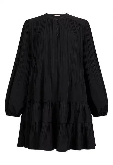 Къса разкроена рокля с дълги ръкави - Черен