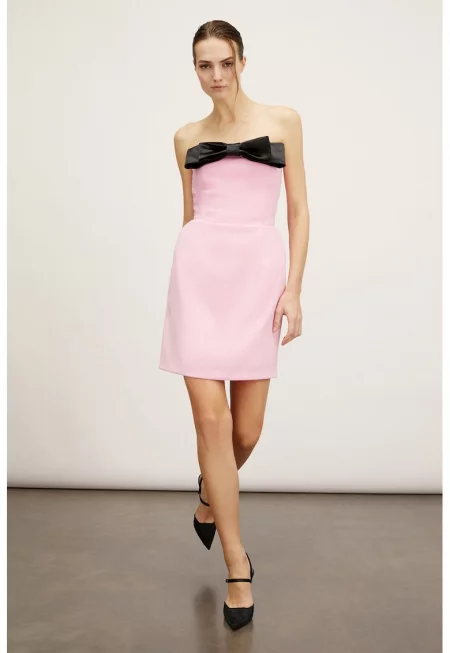 Къса рокля с панделка - Бледо розово