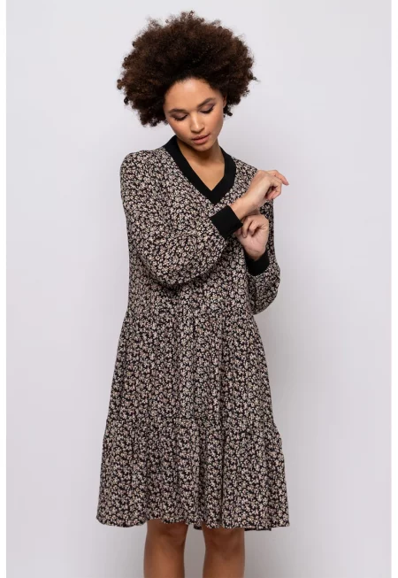 Къса рокля с шпиц - Черен/Розово