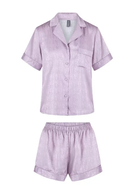 Къса сатинирана пижама с принт