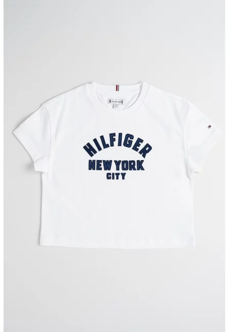 Къса тениска с бродиран надпис