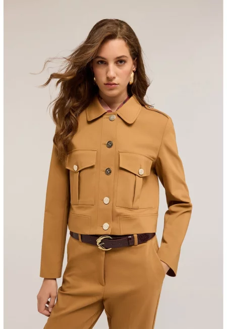 Късо яке с предни джобове - Карамел