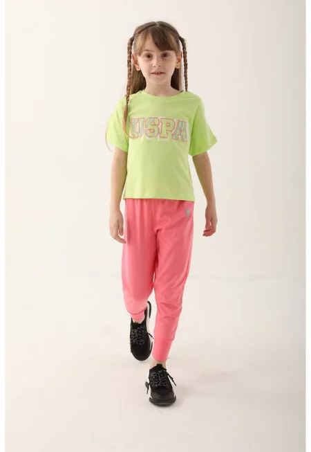 Комплект с лого - 2 части - Корал/Лайм зелено