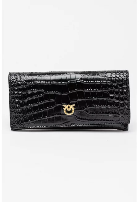 Кожен портфейл с презрамка тип верижка - Черен